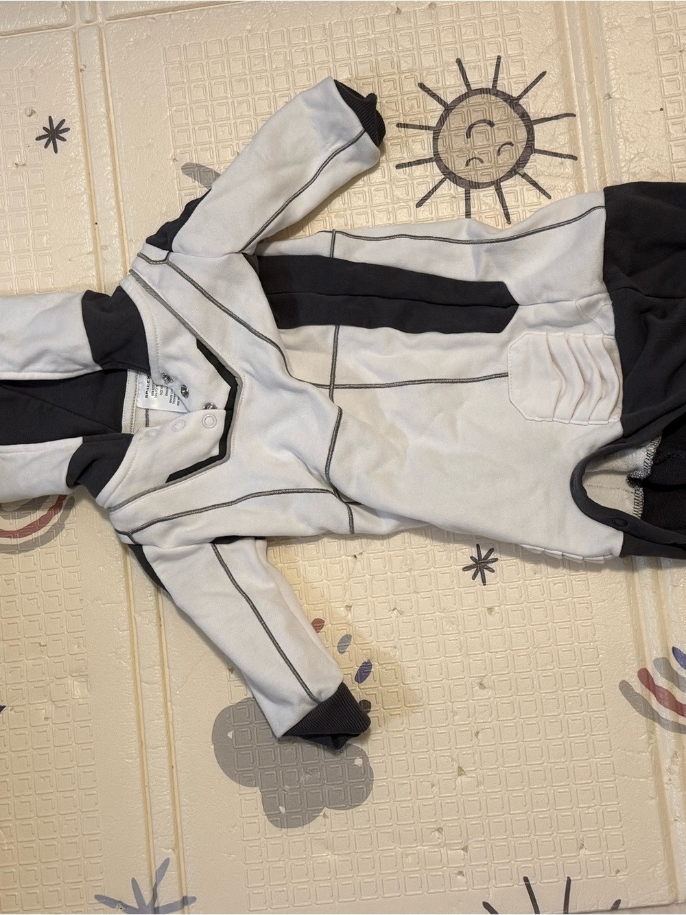 Space-X Baby Hooded One-Piece Romper in White and Black